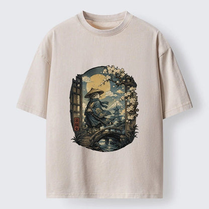 Japanese Style Ronin Cat Washed T-Shirt