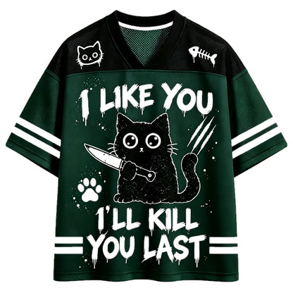 I Like You Knife Cat V-Neck Mesh Jersey