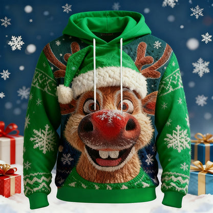 Red-Nose Reindeer Santa Hat Hoodie