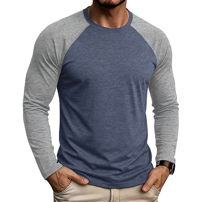 Contrast Raglan Henley Long Sleeve T-Shirt