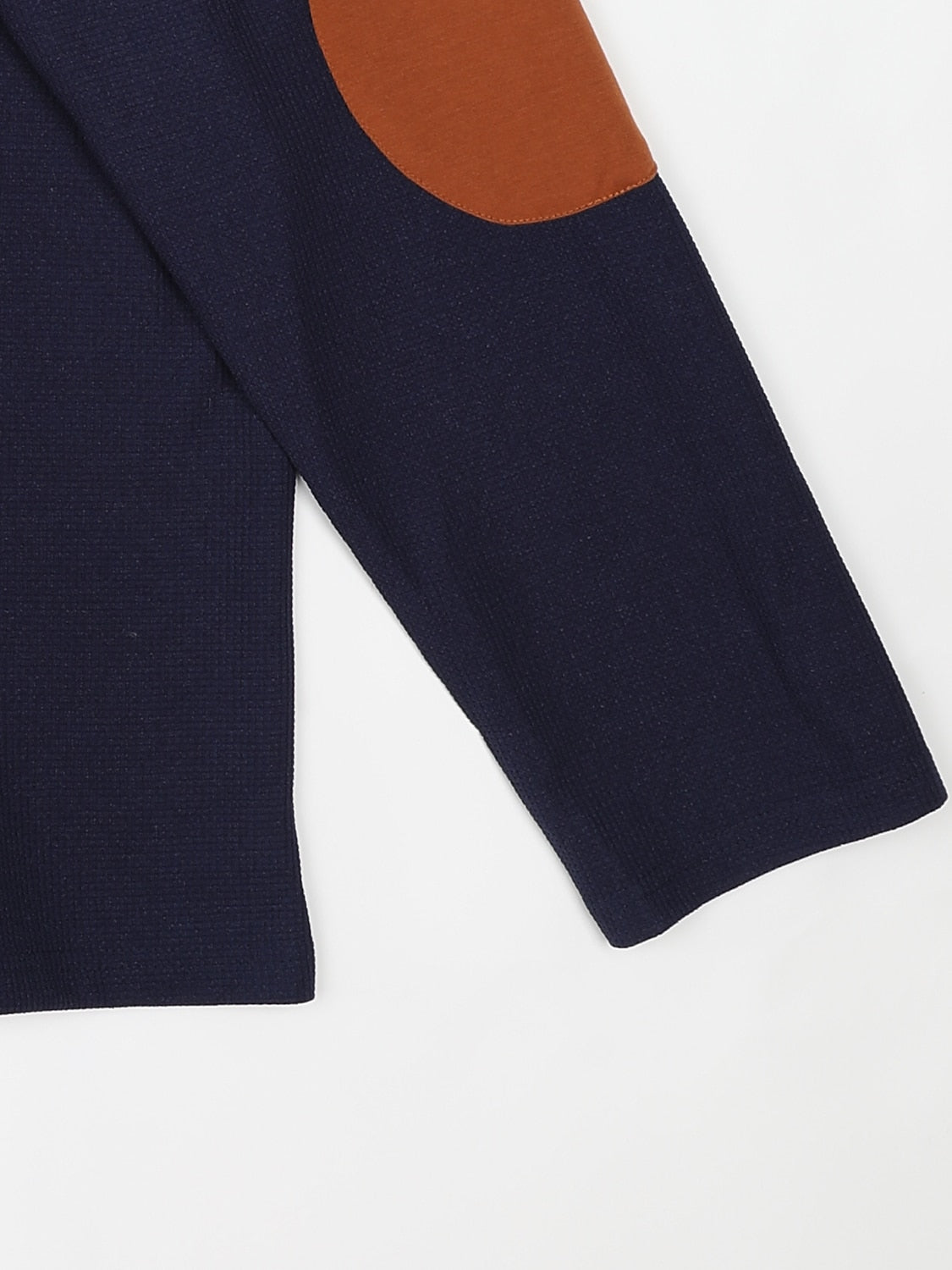 Contrast Elbow Waffle Quarter-Zip Top