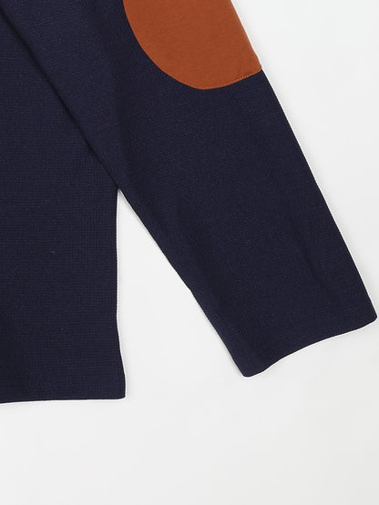 Contrast Elbow Waffle Quarter-Zip Top