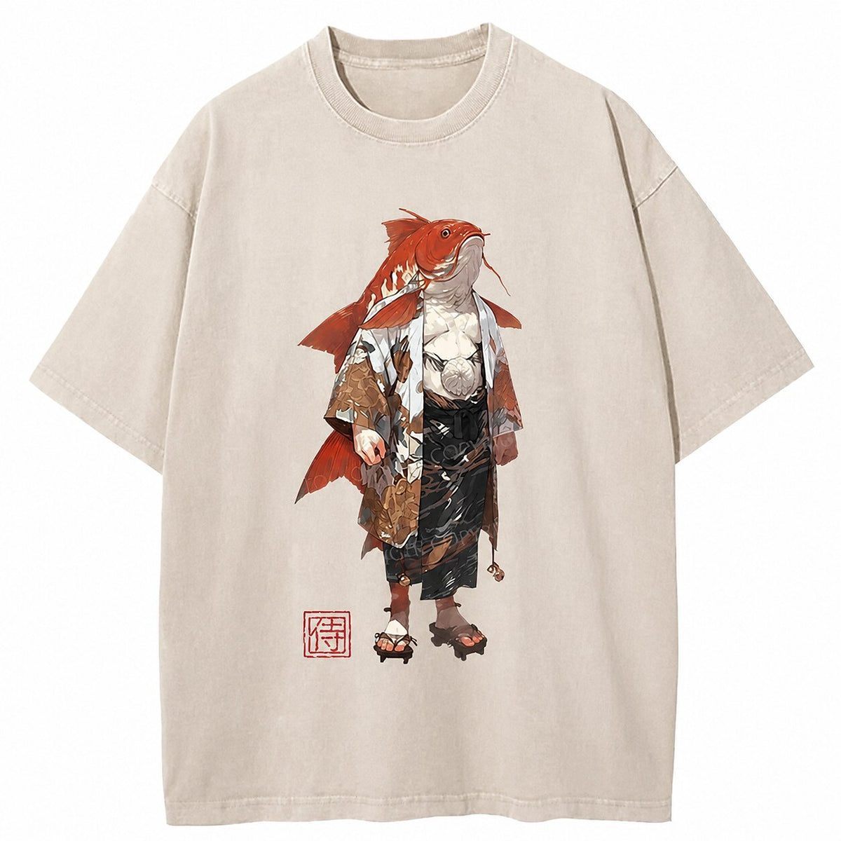 Japanese Style Koi Warrior Washed T-Shirt