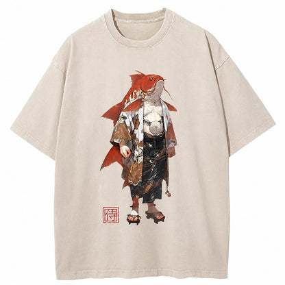 Japanese Style Koi Warrior Washed T-Shirt