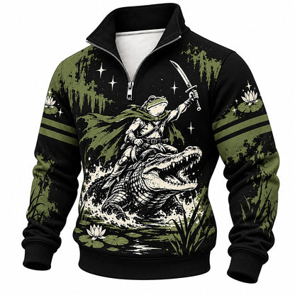 Samurai Frog Crocodile Rider Half-Zip Sweatshirt