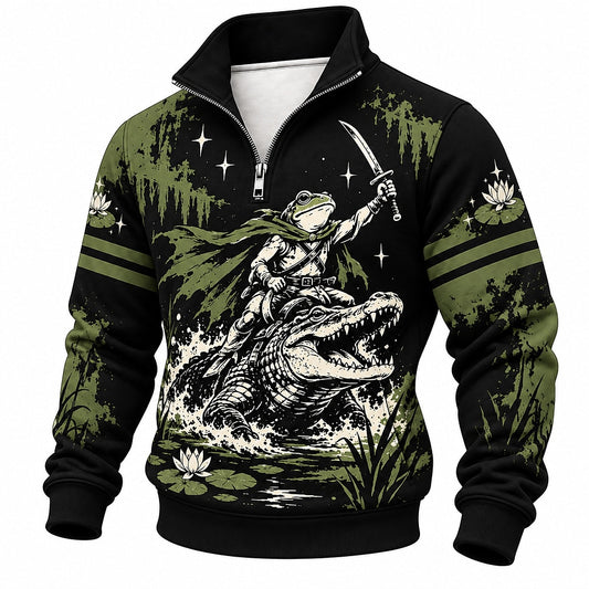 Samurai Frog Crocodile Rider Half-Zip Sweatshirt