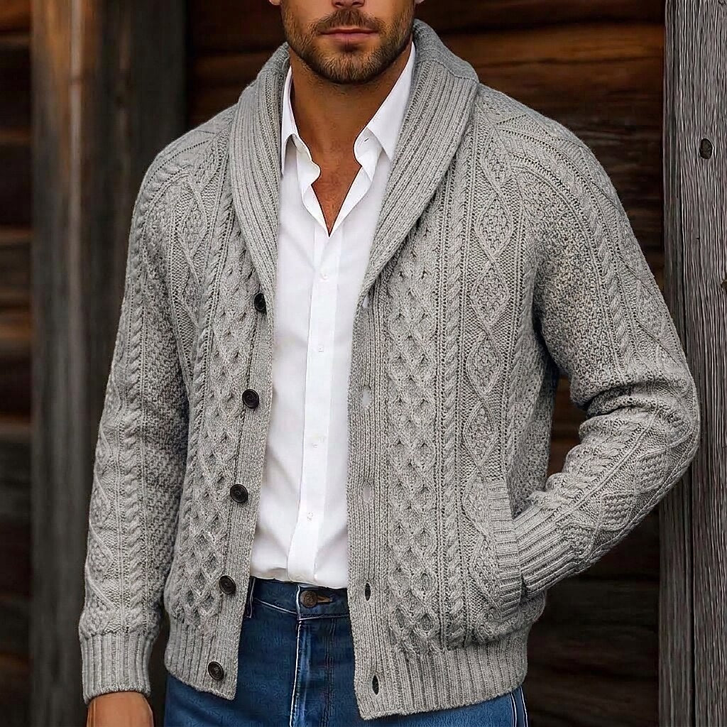 Braided Cable Shawl Collar Cardigan