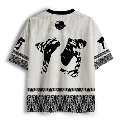 Men's White Fish Number Graphic Print Short Sleeve Sports Jersey T-Shirt