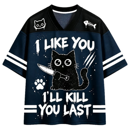 I Like You Knife Cat V-Neck Mesh Jersey