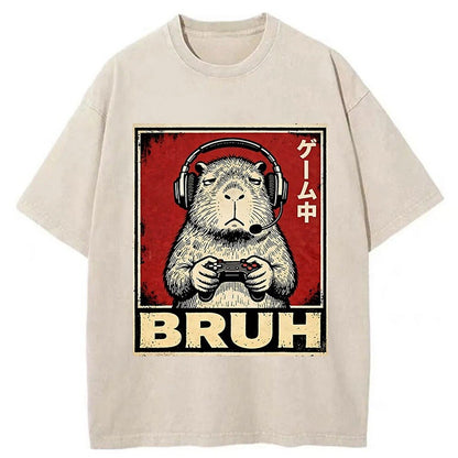 Japanese Style Gamer Capybara Washed T-Shirt