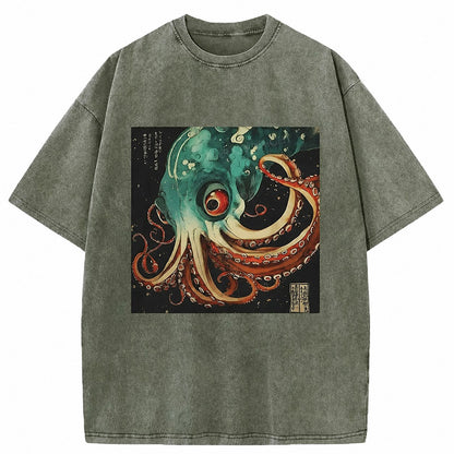 Japanese Style Octopus Washed T-Shirt
