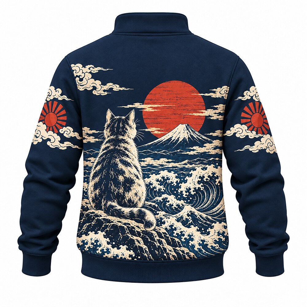 Red Sun Mount Fuji Cat Half-Zip Sweatshirt