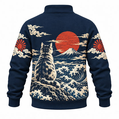 Red Sun Mount Fuji Cat Half-Zip Sweatshirt