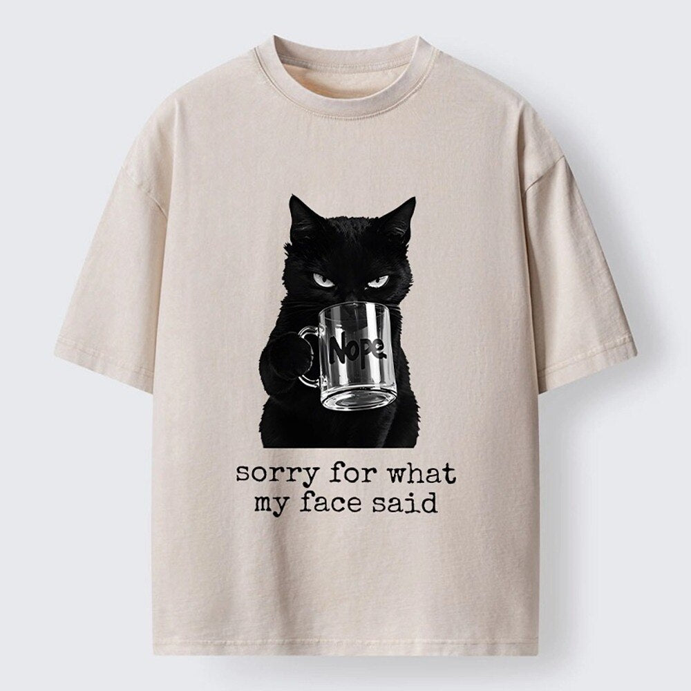 Japanese Style Grumpy Cat Coffee Washed T-Shirt