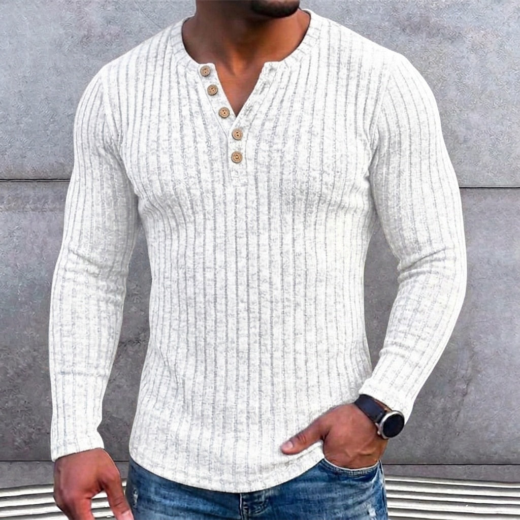 Ribbed Henley Long Sleeve T-Shirt