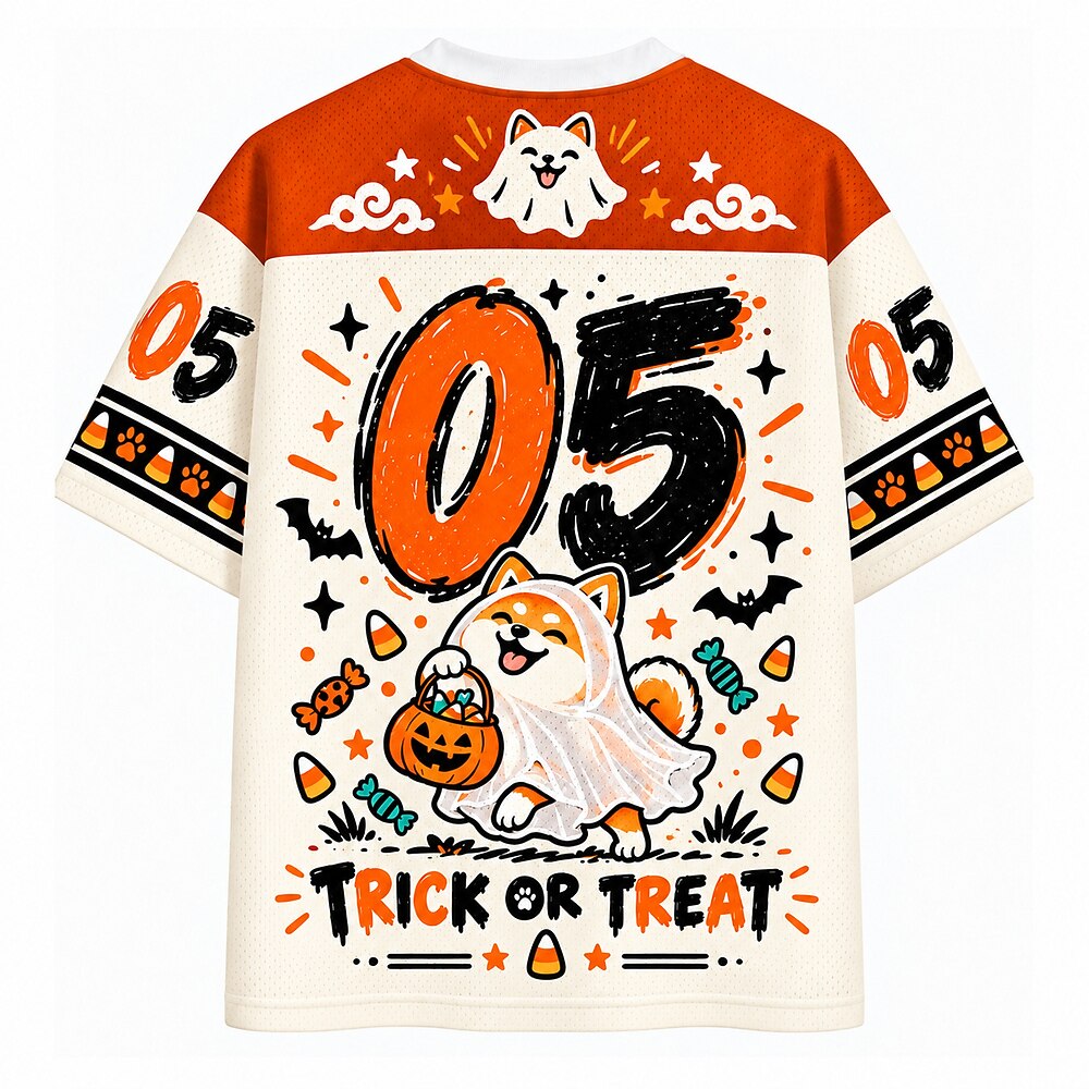 Trick or Treat Ghost Shiba V-Neck Mesh Jersey
