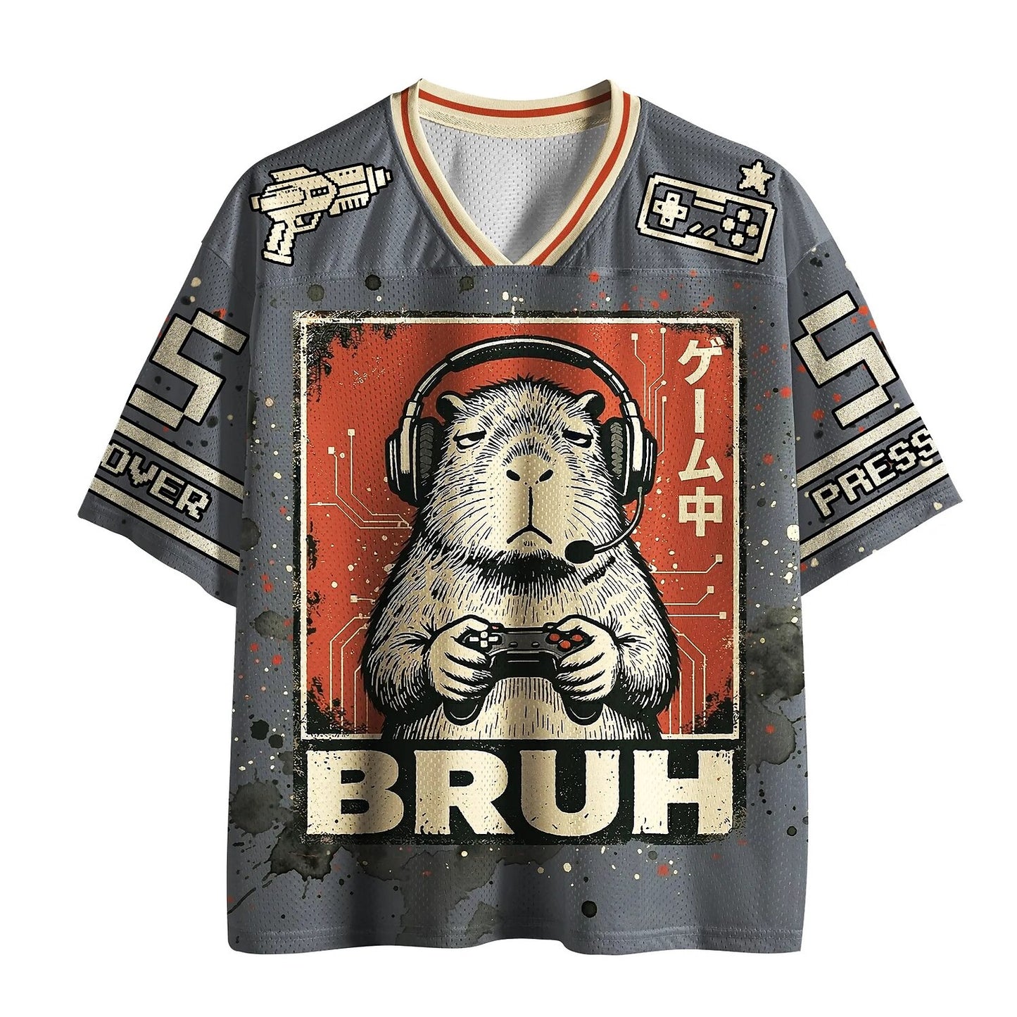 Men's Bulldog BRUH Graphic Print Short Sleeve Streetwear Jersey T-Shirt