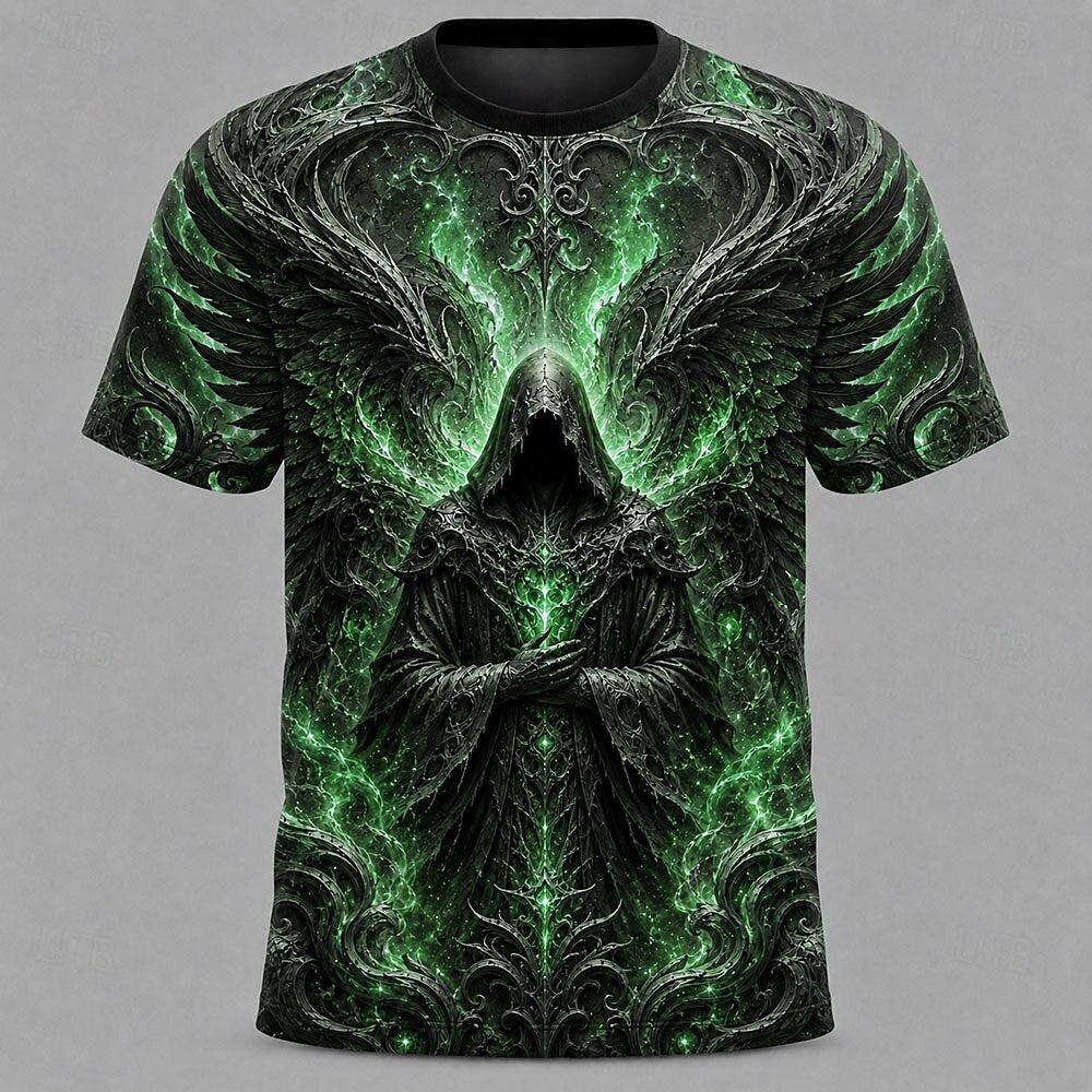 Men's Alien Wizard Armor Print Short Sleeve Gothic T-Shirt