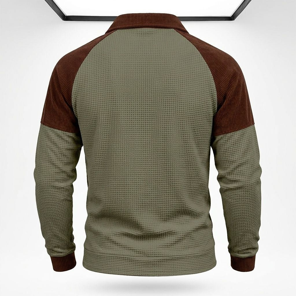 Contrast Shoulder Zip-Neck Waffle Polo