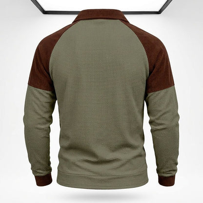 Contrast Shoulder Zip-Neck Waffle Polo