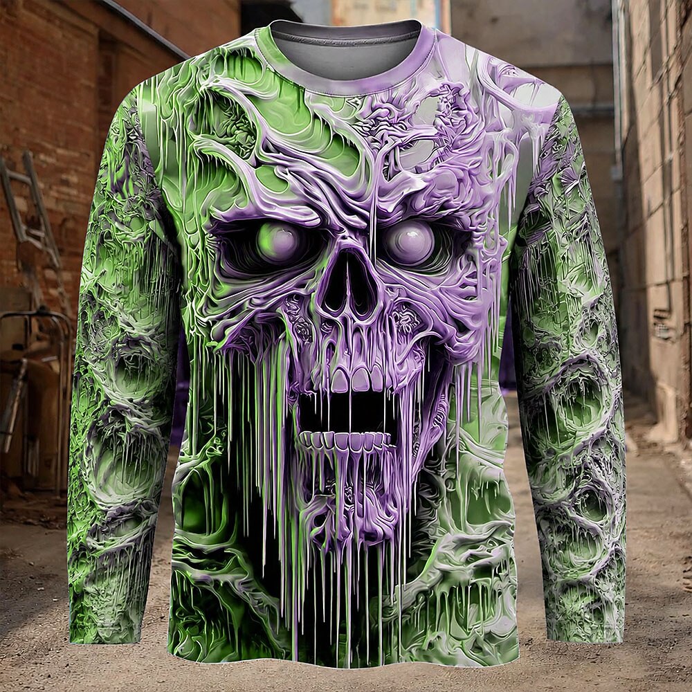 Halloween Men's Icy Dripping Skull Graphic Long Sleeve T-Shirt