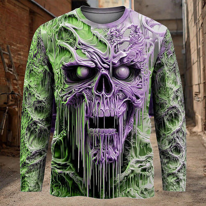 Halloween Men's Icy Dripping Skull Graphic Long Sleeve T-Shirt