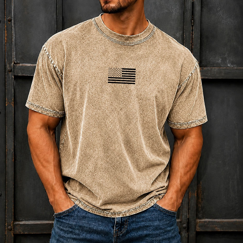 Men's US Flag Minimal Print Short Sleeve Patriotic T-Shirt