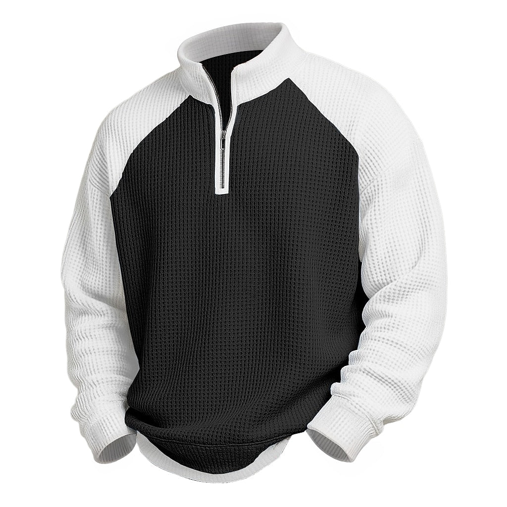 Raglan Color Block Waffle Quarter-Zip Polo