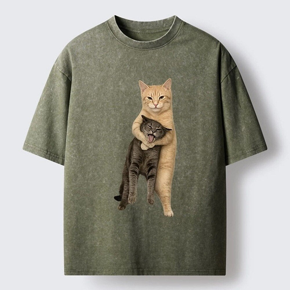 Japanese Style Two Cats Chokehold Washed T-Shirt