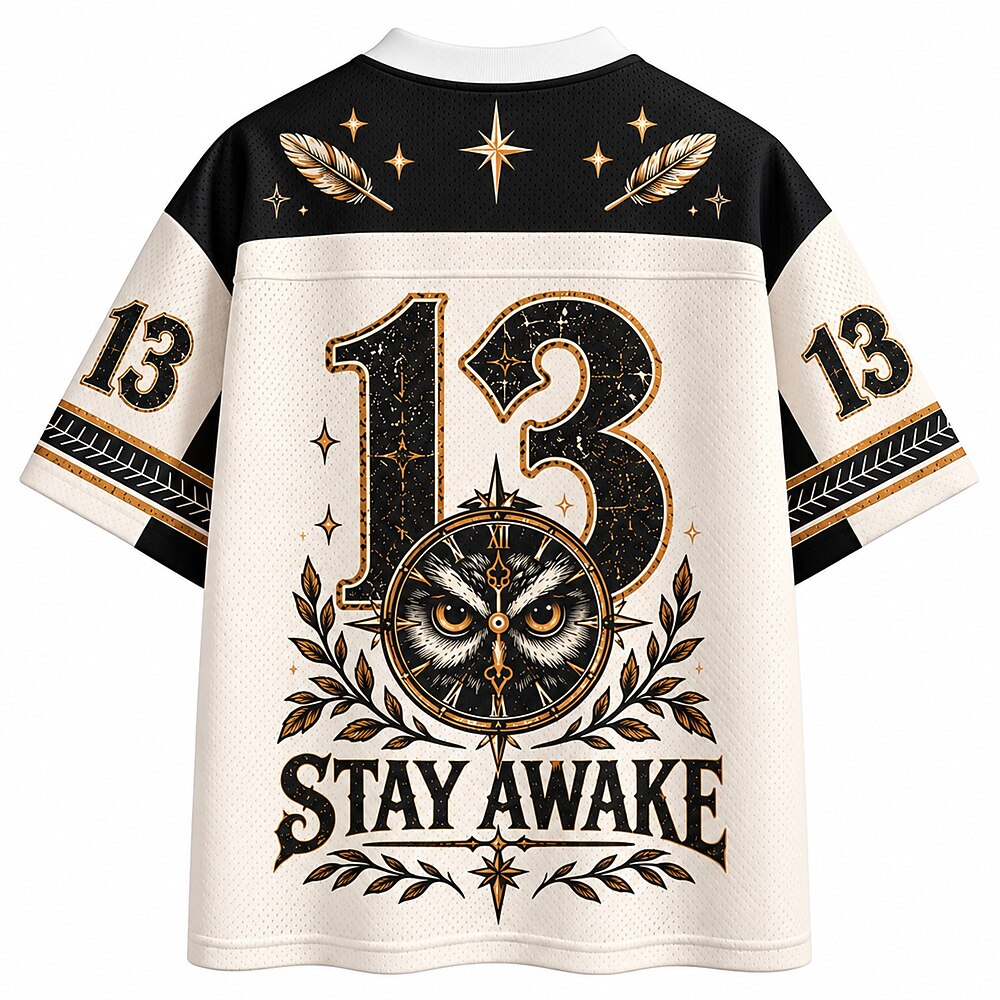 Moonlit Clock Tower Owl Number 13 V-Neck Mesh Jersey