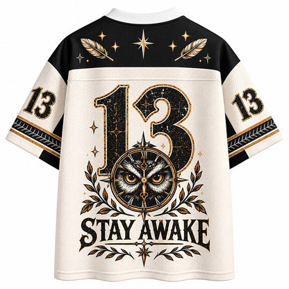 Moonlit Clock Tower Owl Number 13 V-Neck Mesh Jersey
