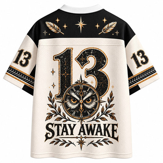 Moonlit Clock Tower Owl Number 13 V-Neck Mesh Jersey