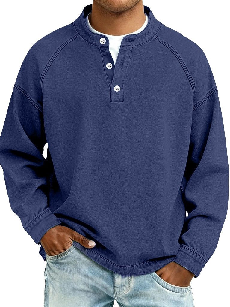 Vintage Washed Raglan Henley Long Sleeve T-Shirt