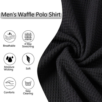 Contrast Collar Waffle Long Sleeve Polo