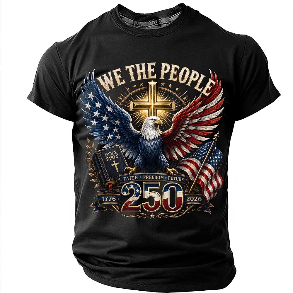 Men's Eagle US Flag Print Short Sleeve Patriotic T-Shirt