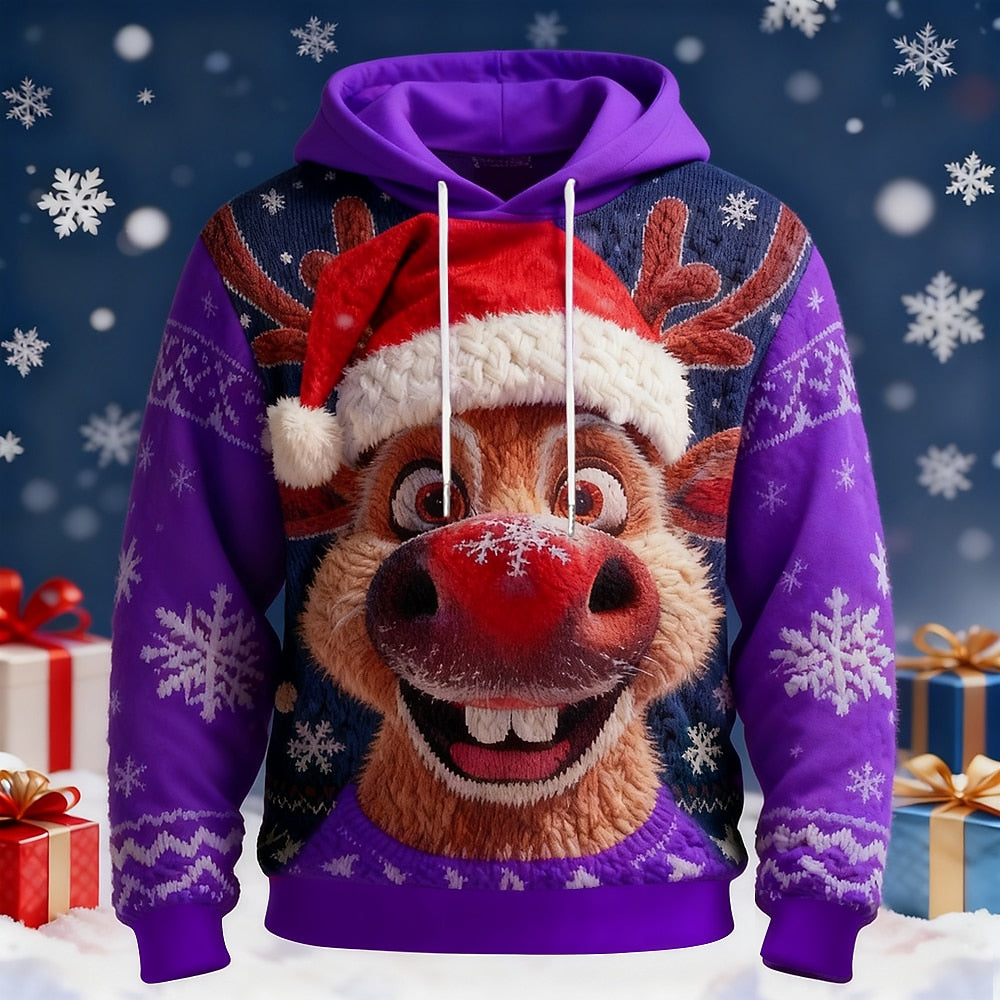 Red-Nose Reindeer Santa Hat Hoodie