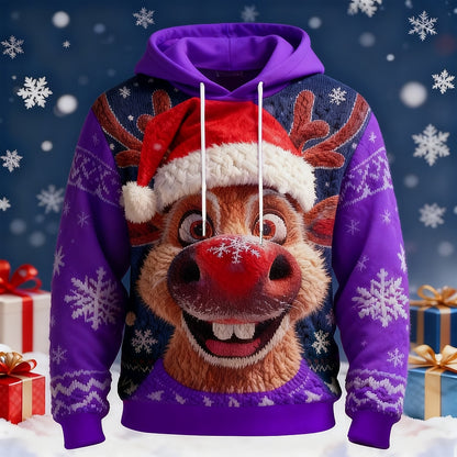 Red-Nose Reindeer Santa Hat Hoodie