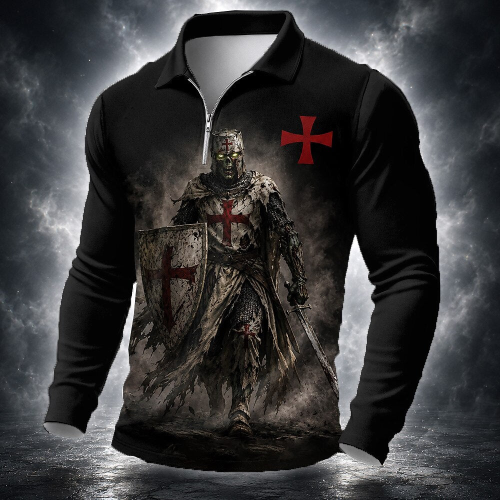 Halloween Men's Templar Knight Graphic Quarter-Zip Polo