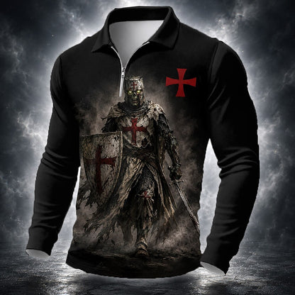 Halloween Men's Templar Knight Graphic Quarter-Zip Polo