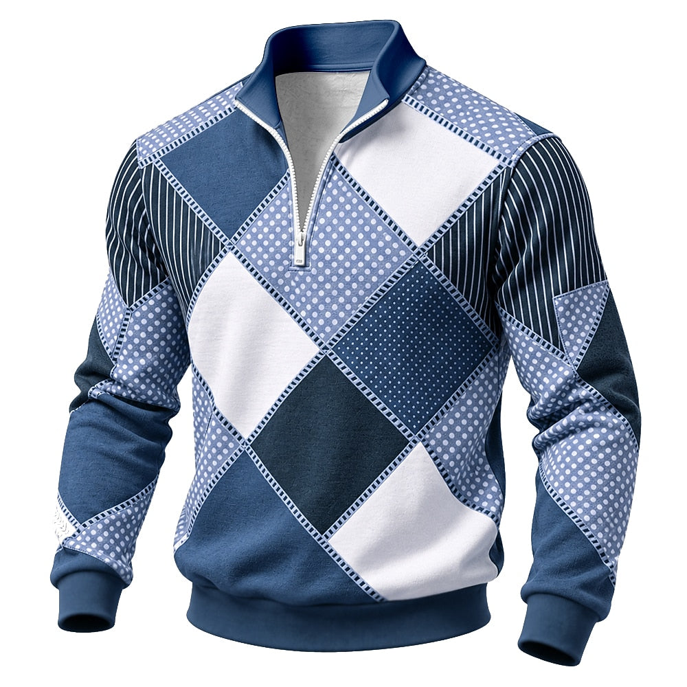 Patchwork Diamond Half-Zip Sweatshirt