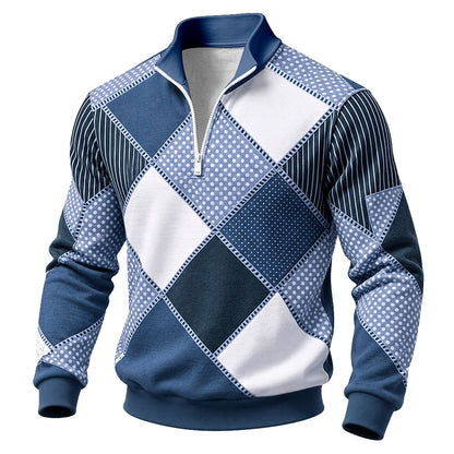 Patchwork Diamond Half-Zip Sweatshirt