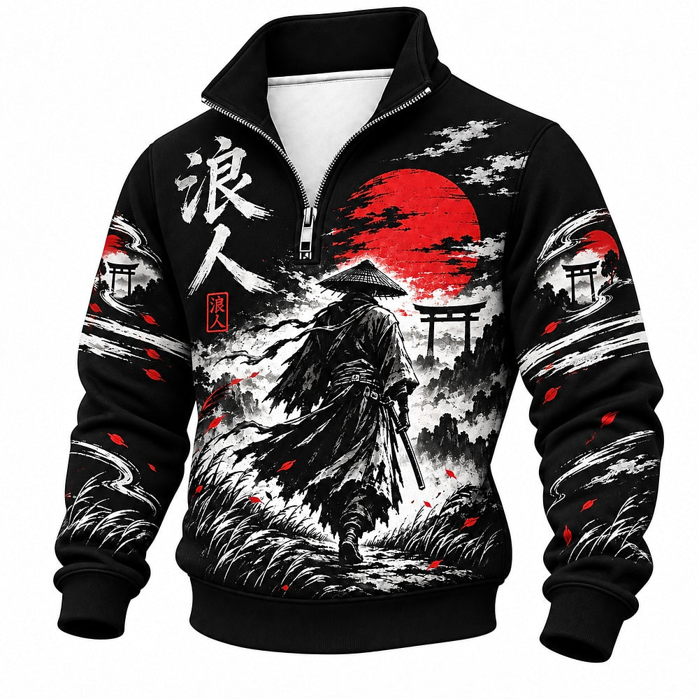 Red Sun Wandering Ronin Half-Zip Sweatshirt