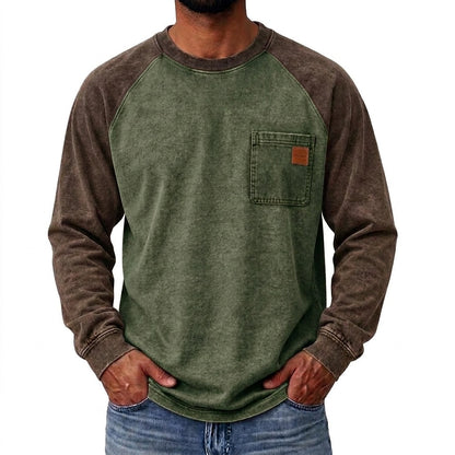 Washed Raglan Pocket Long Sleeve T-Shirt