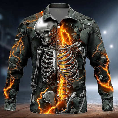 Halloween Men's Lightning Skeleton Graphic Button-Up Shirt