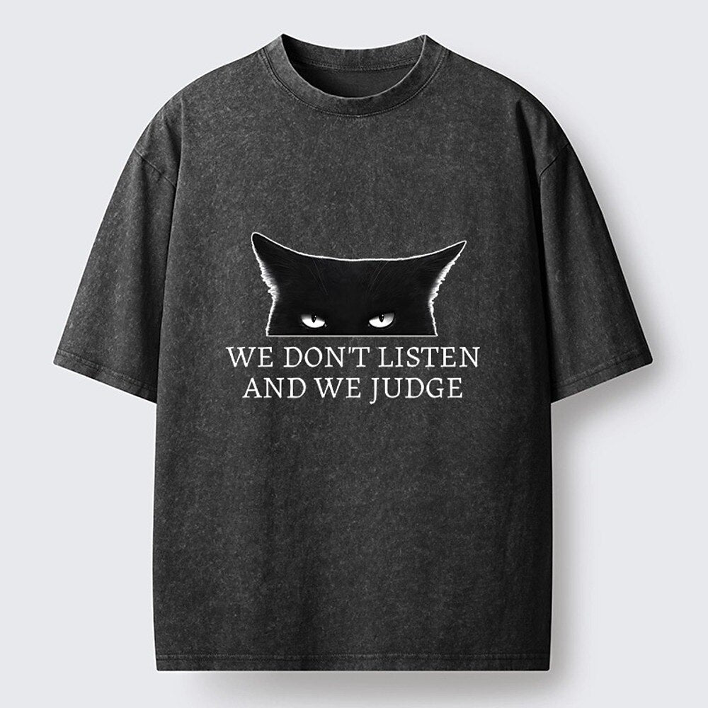 Japanese Style Peeking Cat Washed T-Shirt