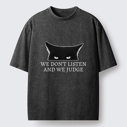 Japanese Style Peeking Cat Washed T-Shirt