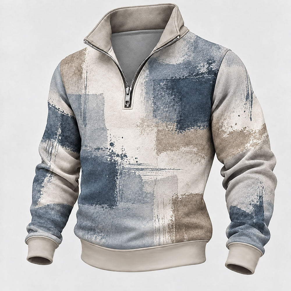 Abstract Brushstroke Half-Zip Sweatshirt