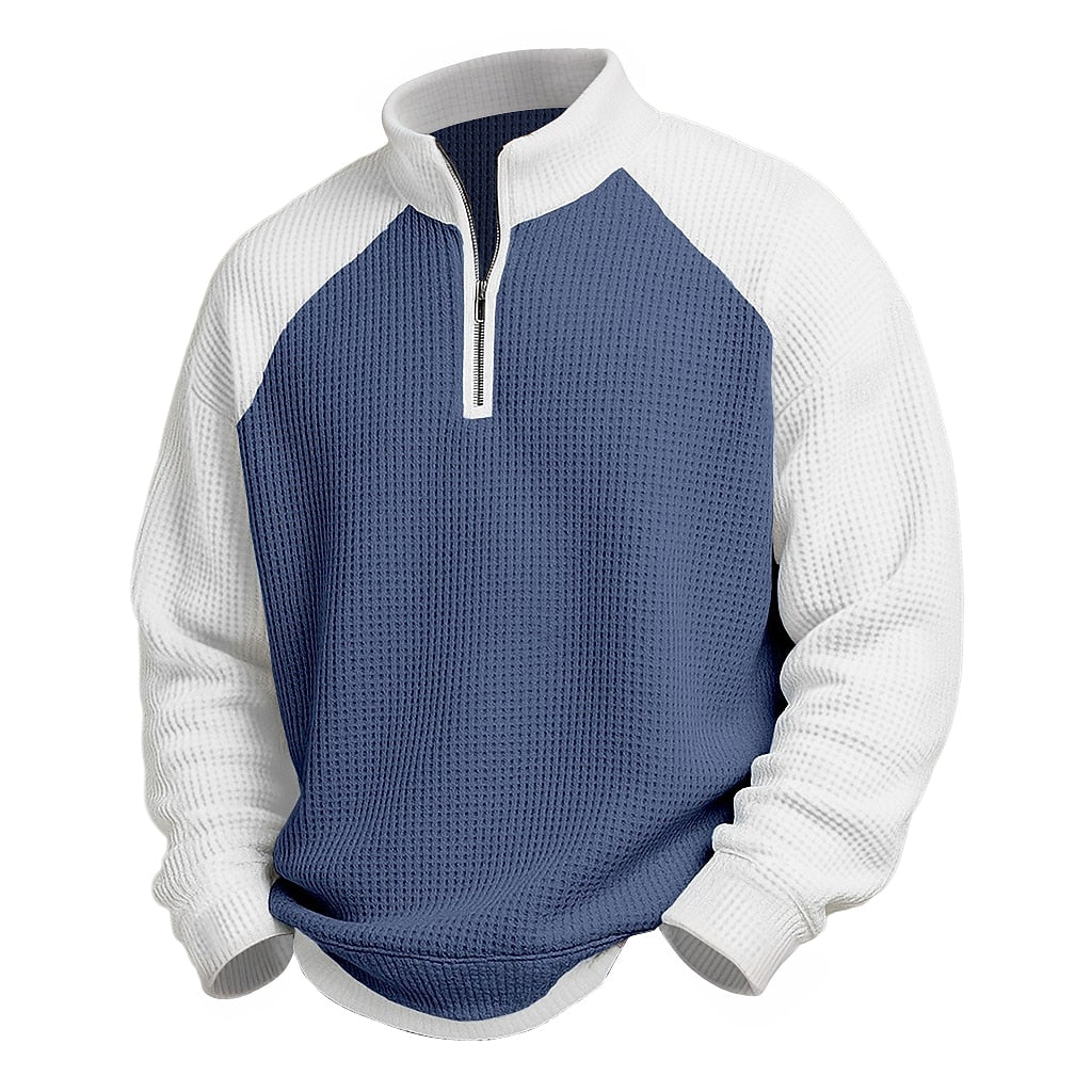 Raglan Color Block Waffle Quarter-Zip Polo