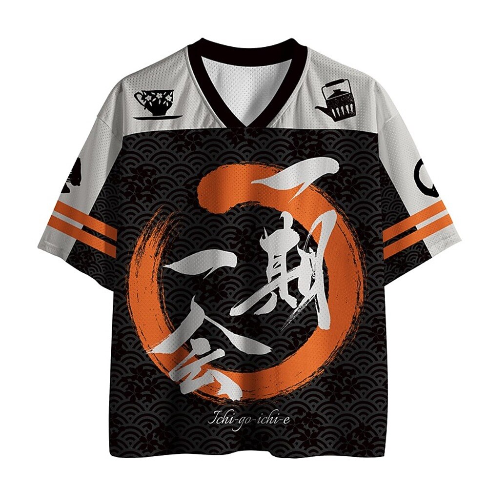 Japanese Style Samurai Kanji V-Neck Sports Jersey