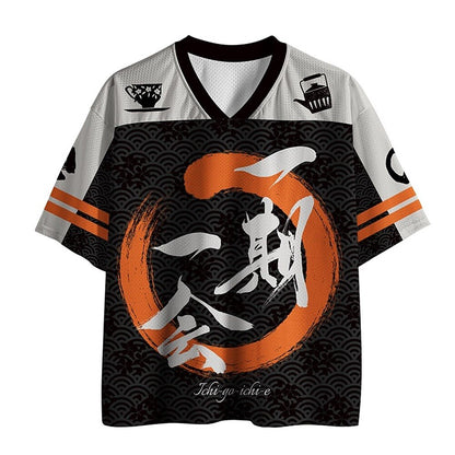Japanese Style Samurai Kanji V-Neck Sports Jersey